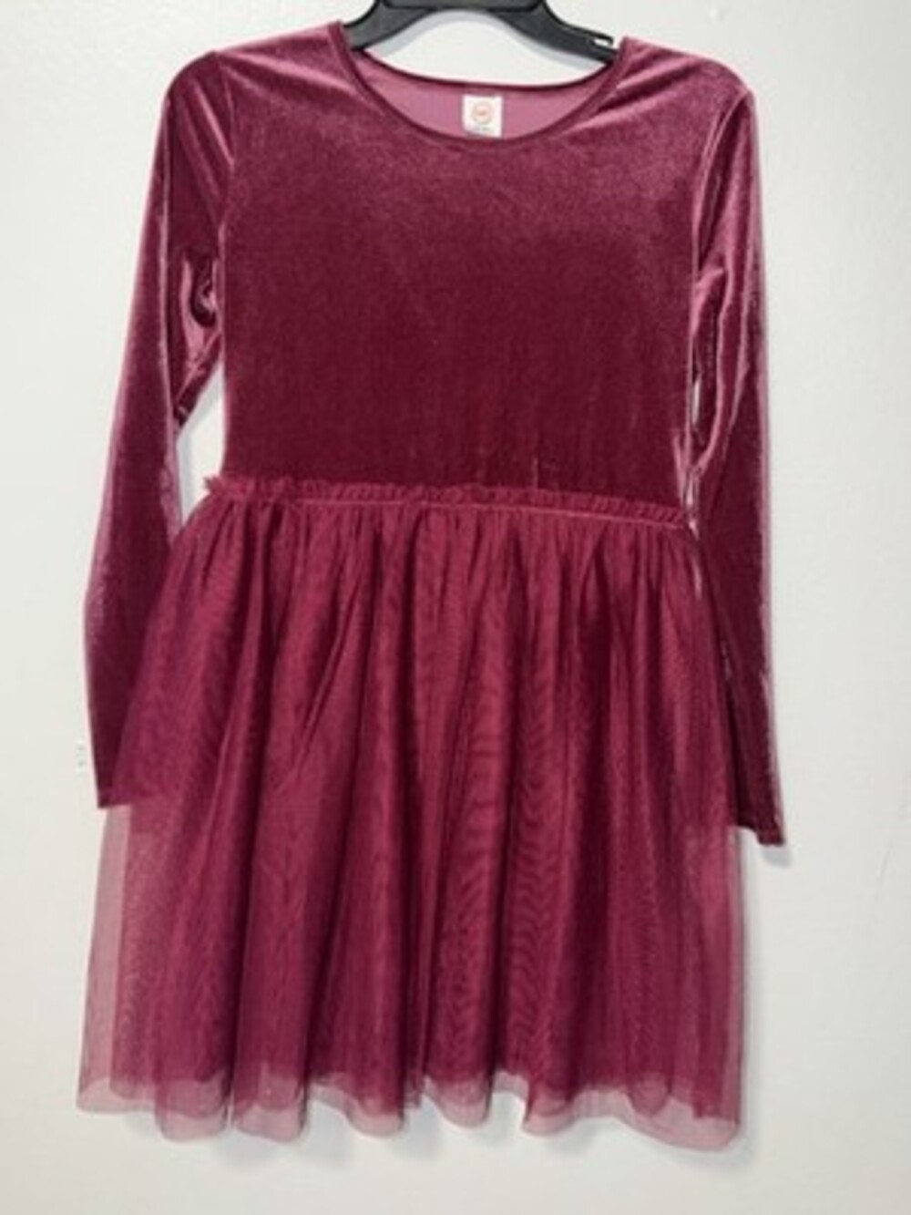 Wonder Nation Girls Burgundy Velvet Tulle Dress Long Sleeve Fit & Flare XXL (18)